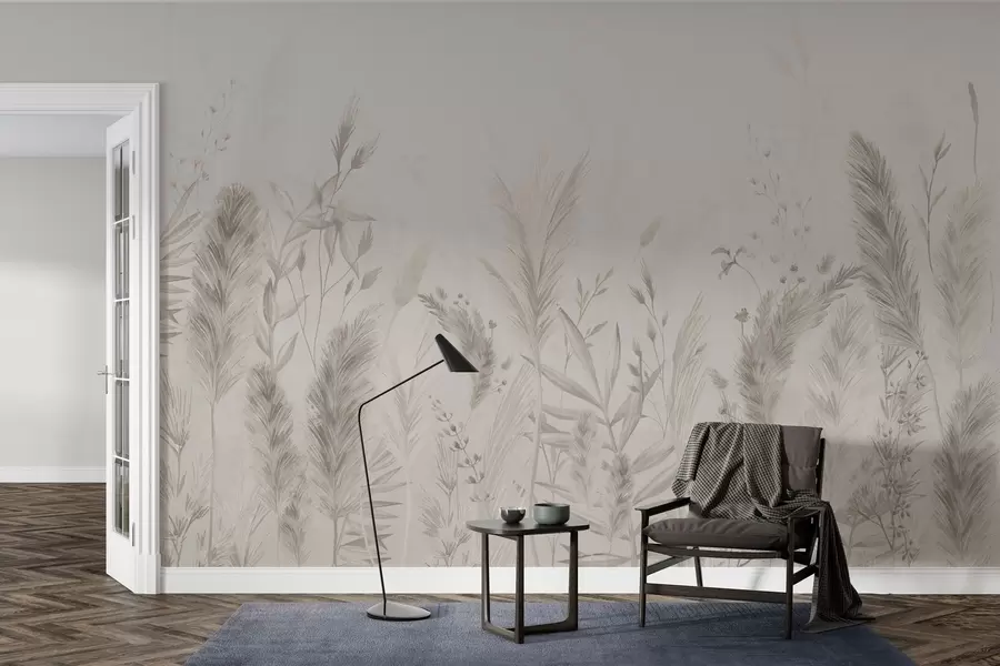 wall murals Tall field grasses and flowers in pastel colors w02004v1