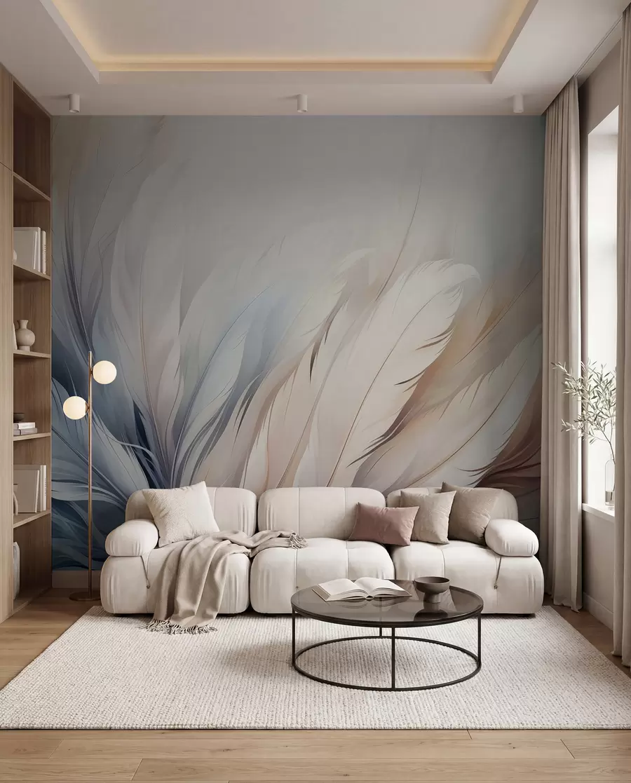 wall murals Delicate feathers in pastel colours w01973