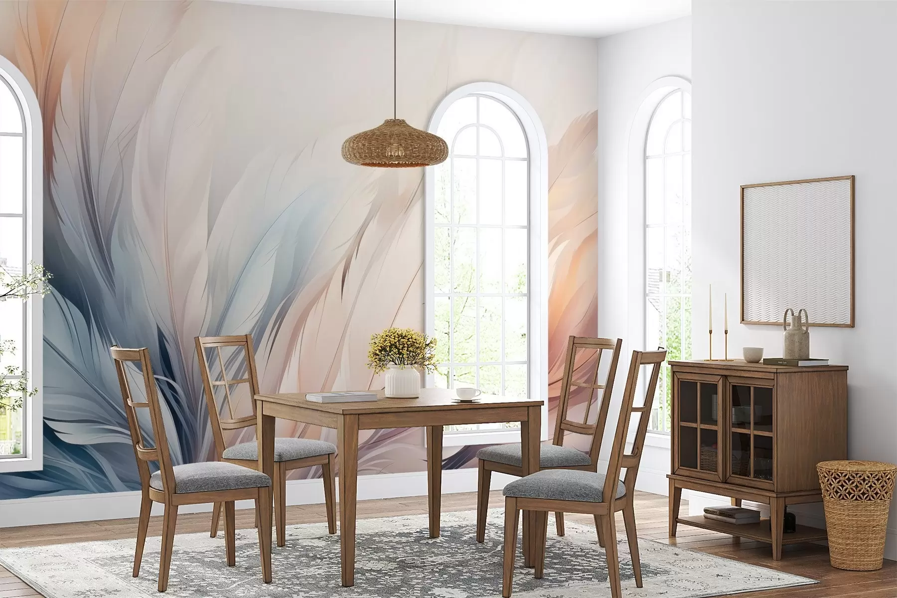 wall murals Delicate feathers in pastel colours w01973