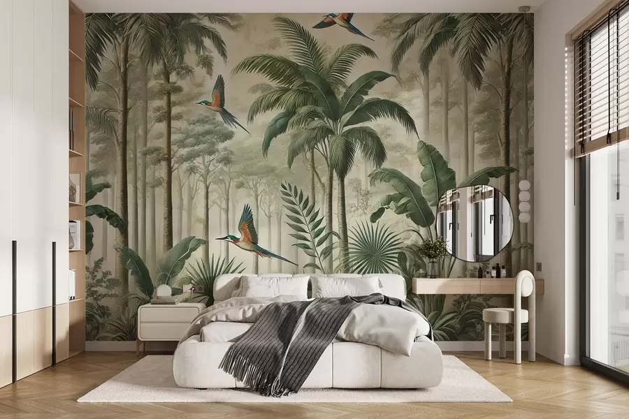 wall murals Panorama with tropical landscape and birds w01957