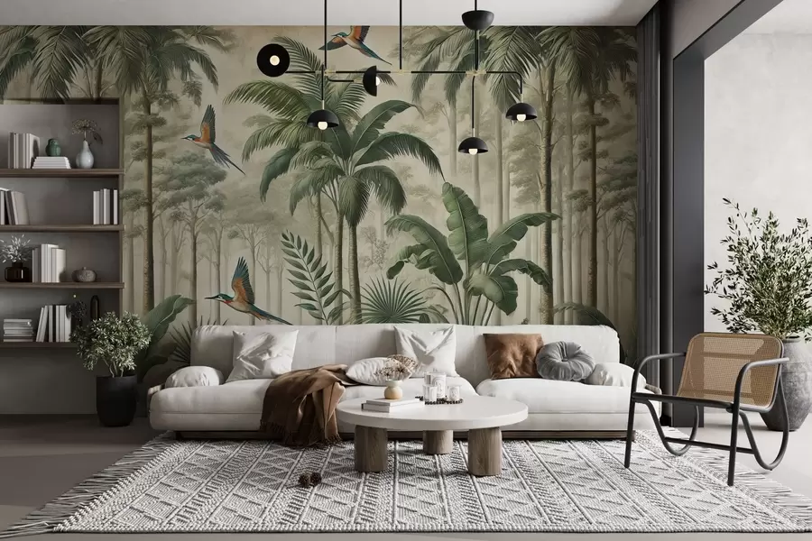 wall murals Panorama with tropical landscape and birds w01957