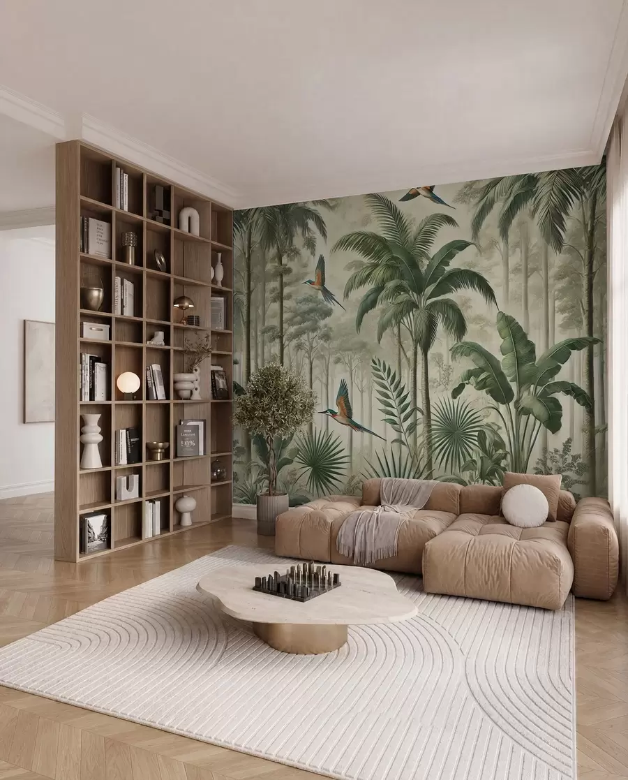 wall murals Panorama with tropical landscape and birds w01957
