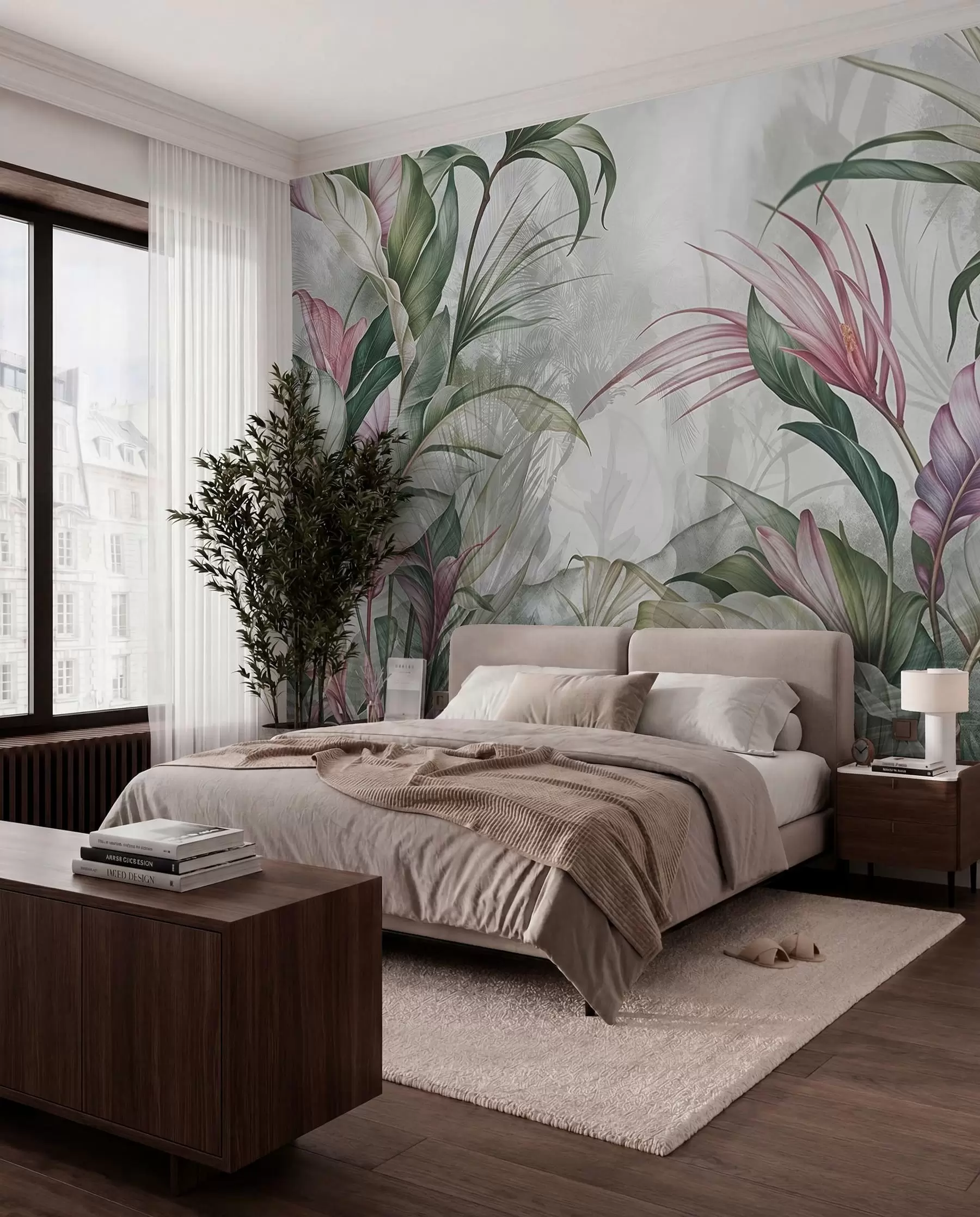 wall murals Rose and Green Foliage w08375