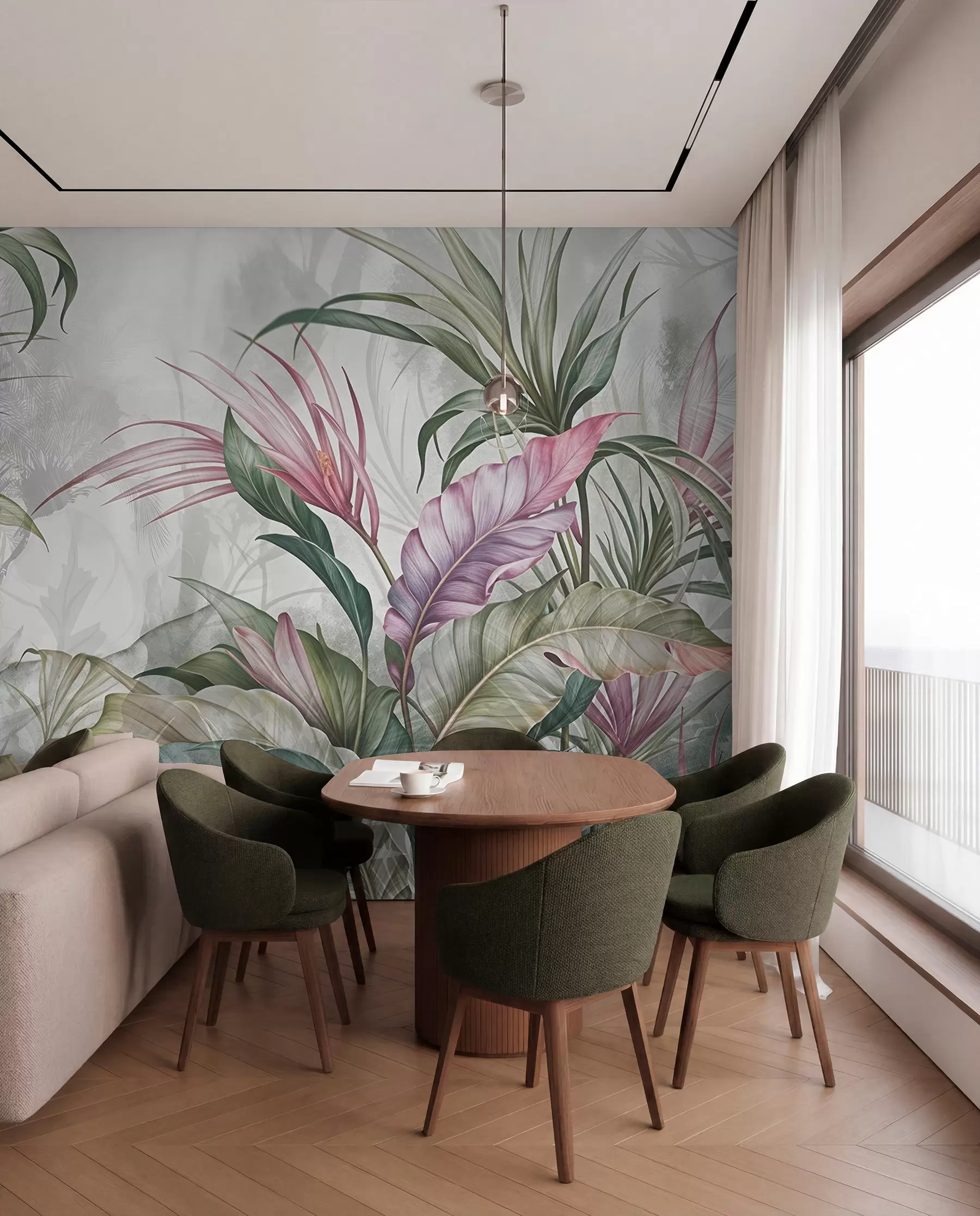 wall murals Rose and Green Foliage w08375