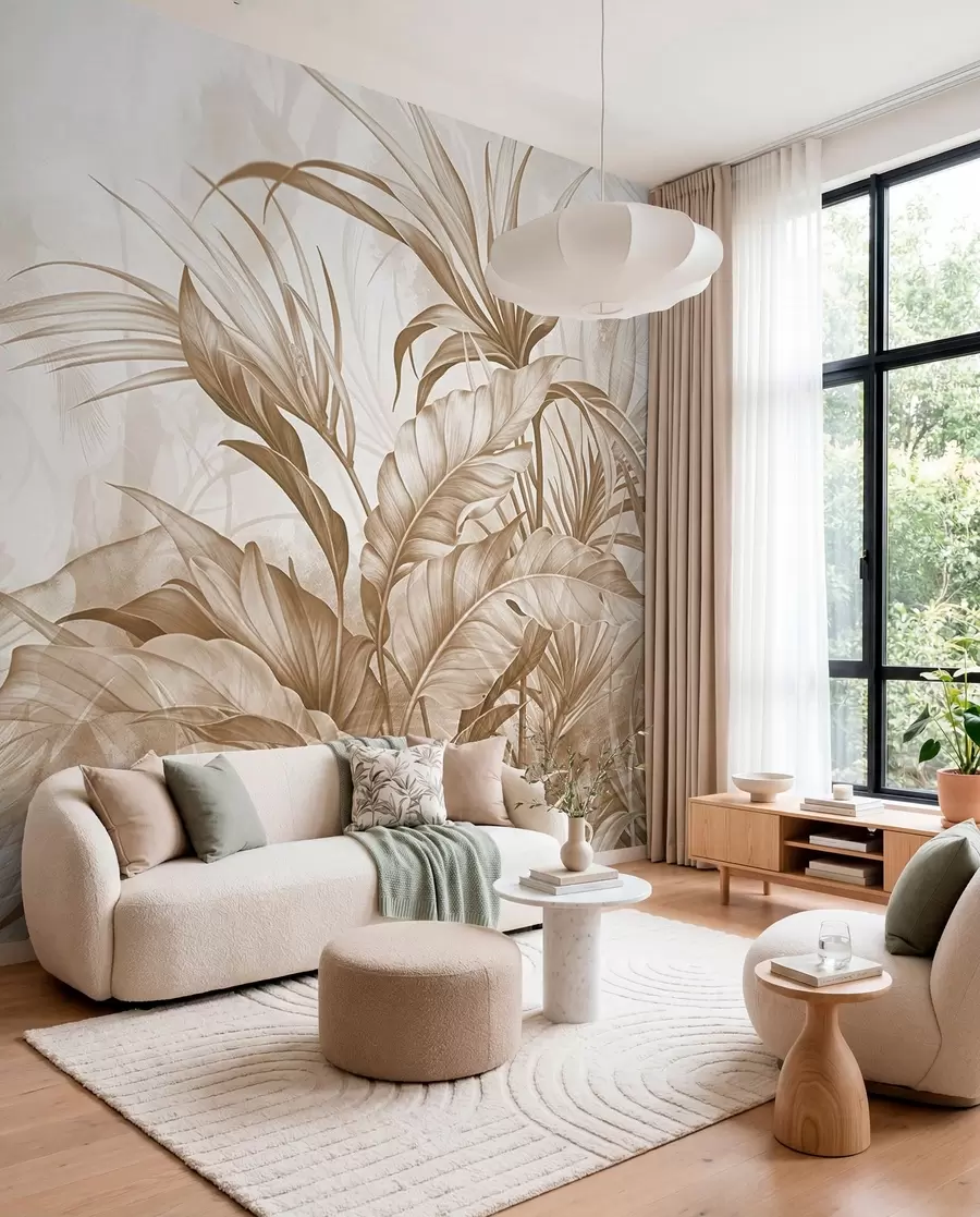 wall murals Foliage in Sepia and Sand w08375v2