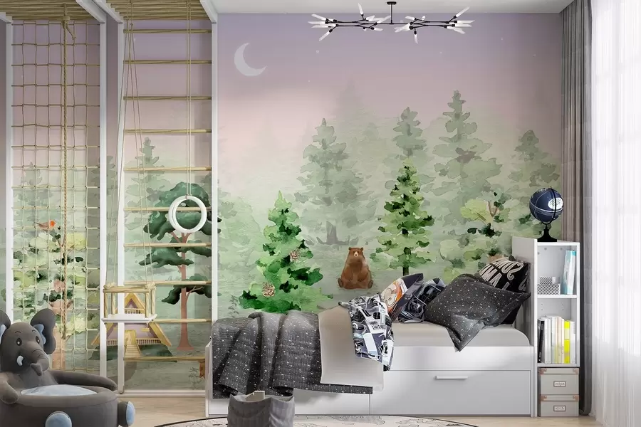 wall murals Whimsical forest gathering at dusk u98990