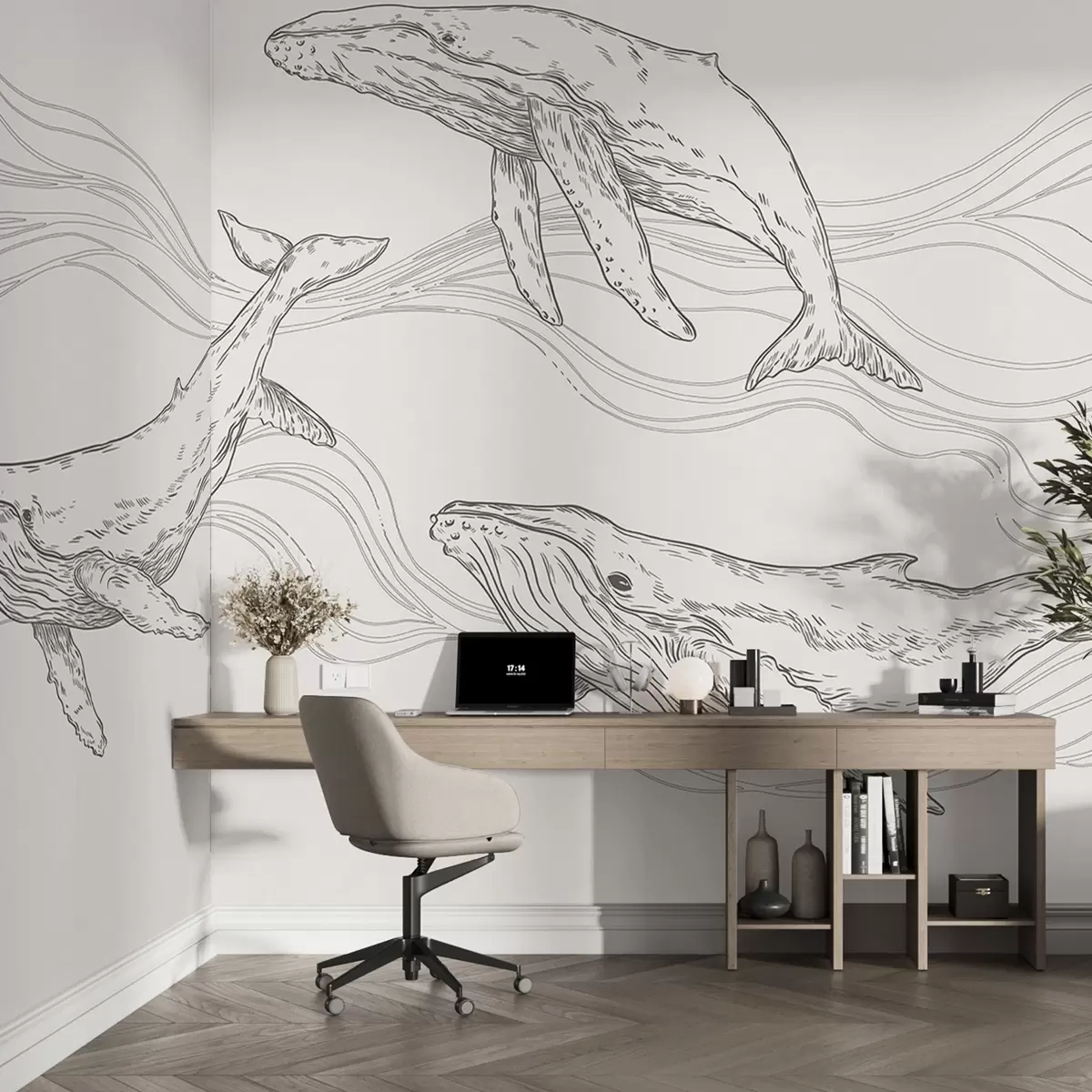 wall murals Graceful whales swimming through waves u99733