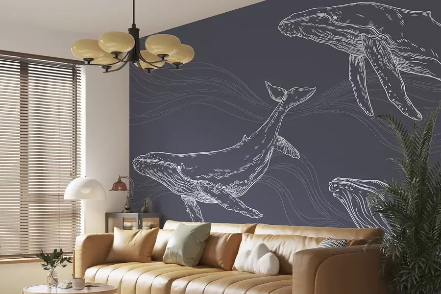 wall murals Graceful whales in ocean motion u99733v1