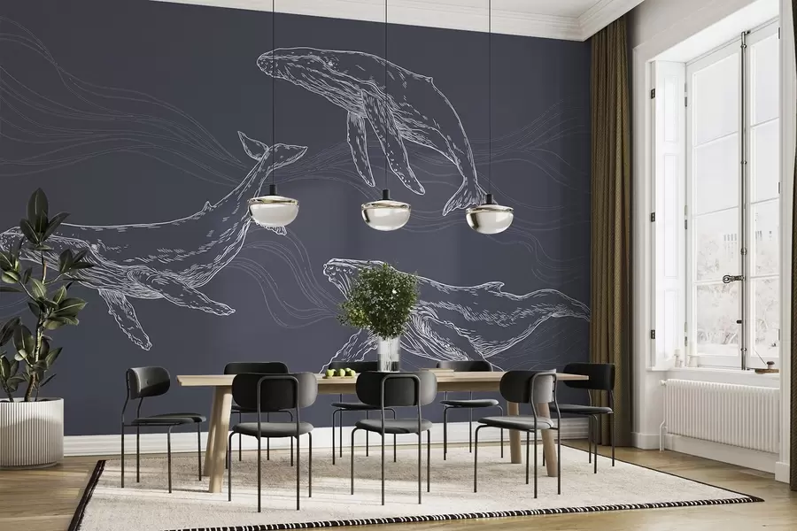wall murals Graceful whales in ocean motion u99733v1