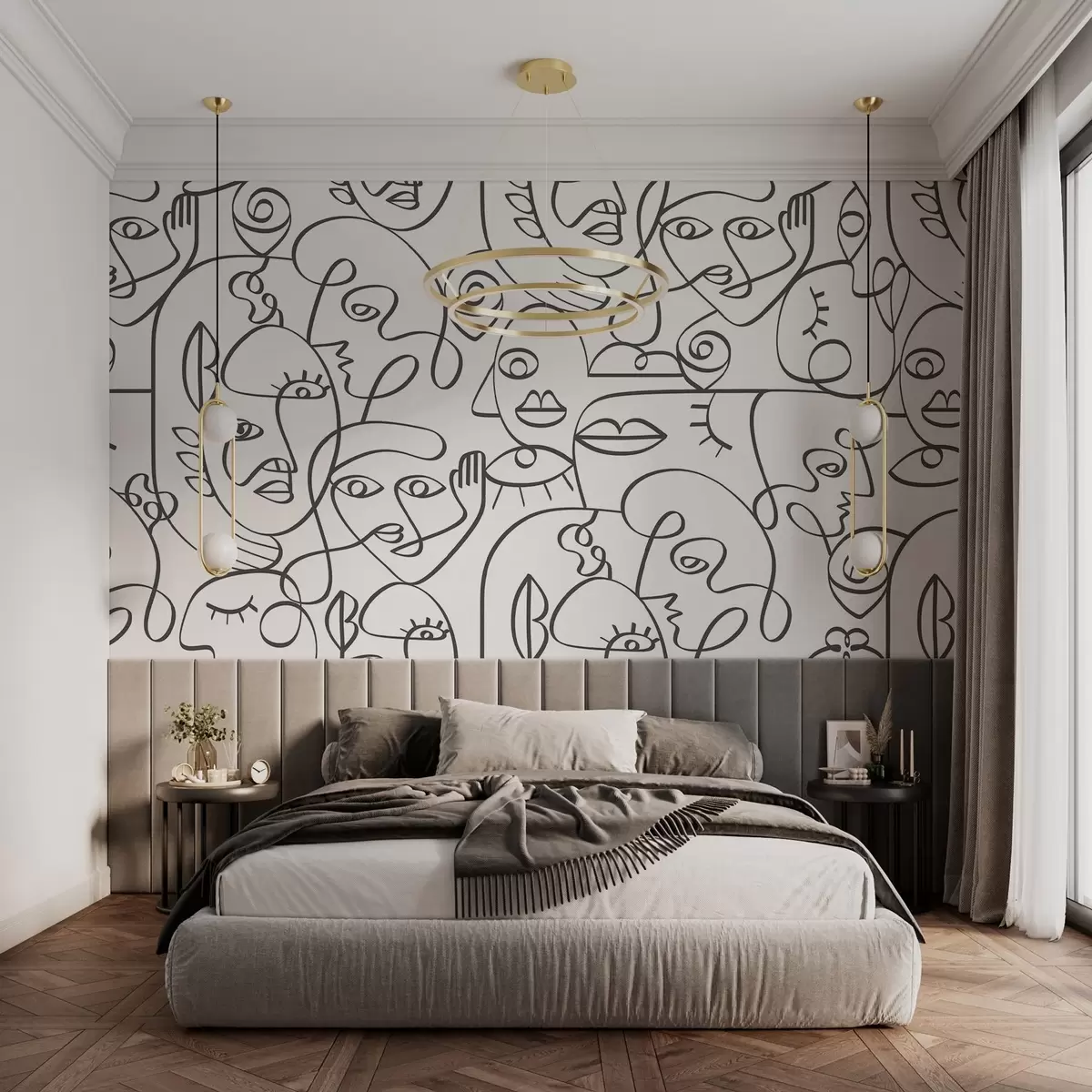 wall murals Abstract faces in intricate line art w00131