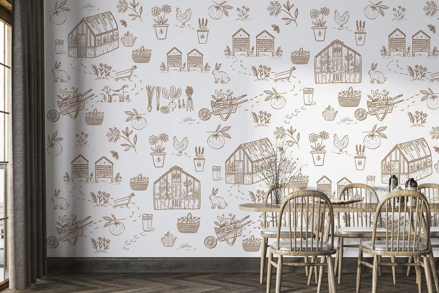 wall murals Whimsical garden scenes in soft hues w00254v1