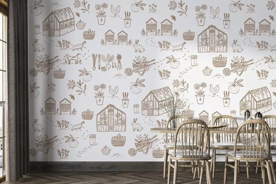 wall murals Whimsical garden scenes in soft hues w00254v1