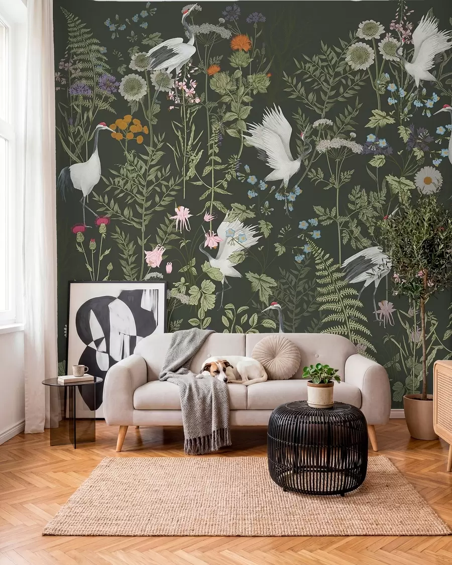wall murals Meadow Botanicals on Charcoal w00380v2