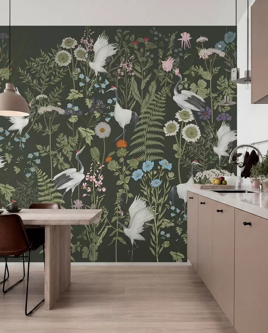 wall murals Meadow Botanicals on Charcoal w00380v2