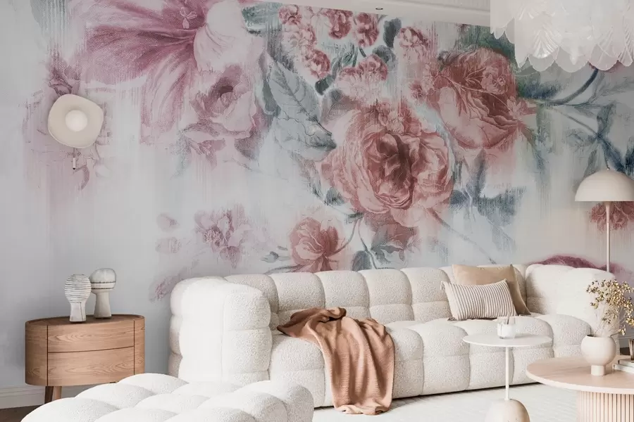 wall murals Delicate pastel floral arrangement design w00389