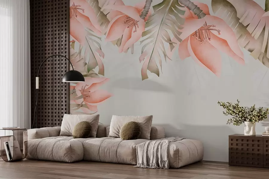 wall murals Delicate blooms amidst leafy greens w00478