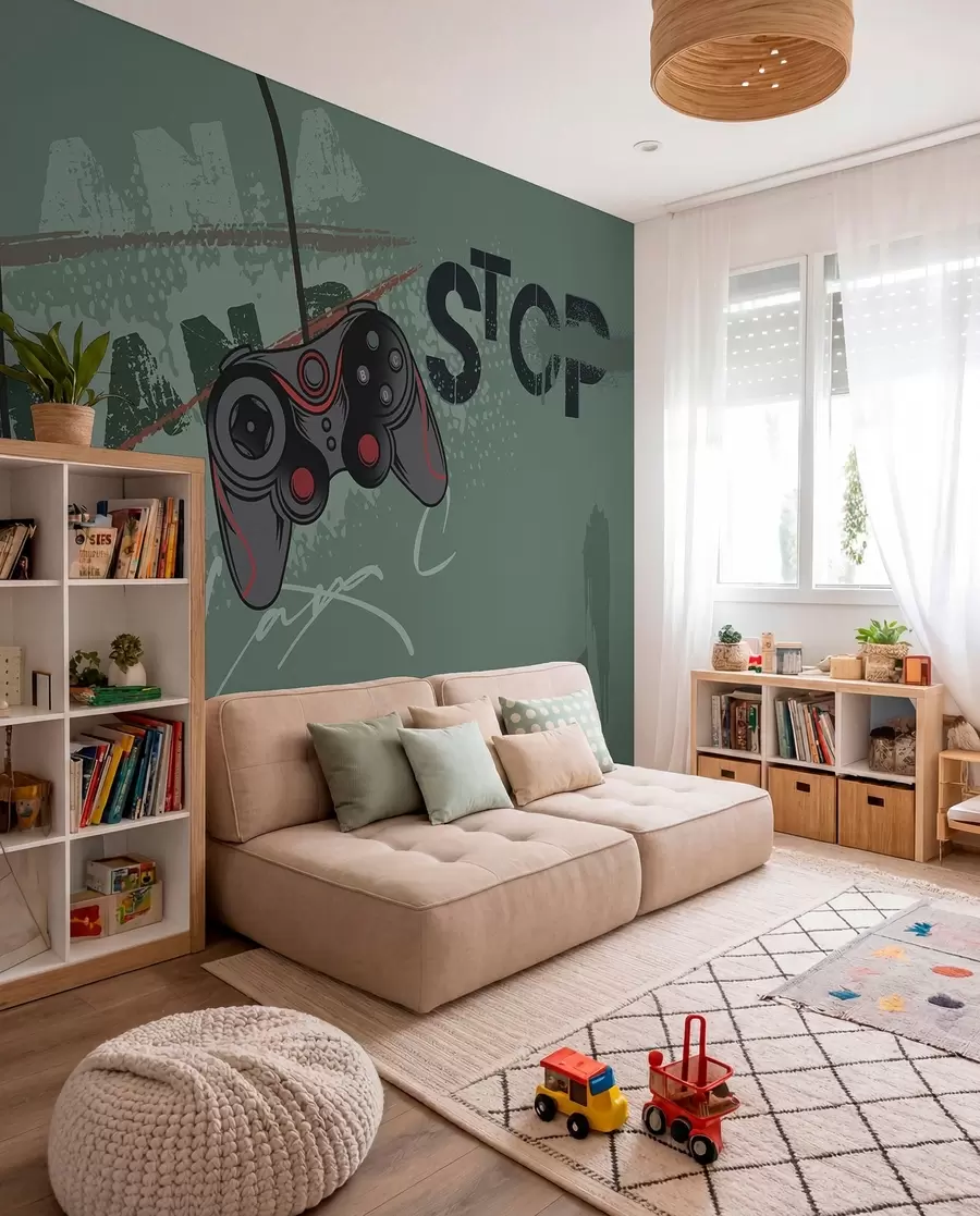 wall murals Game On in Green w00829v2