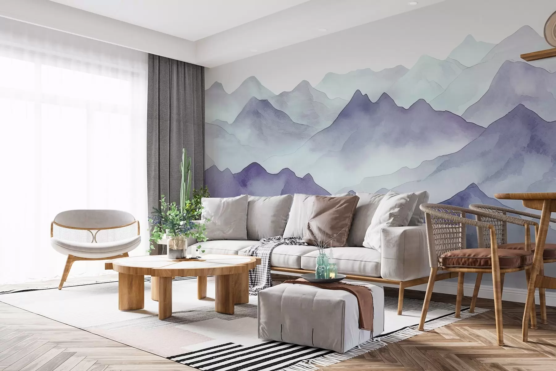 wall murals Misty mountains in soft hues w00841v1