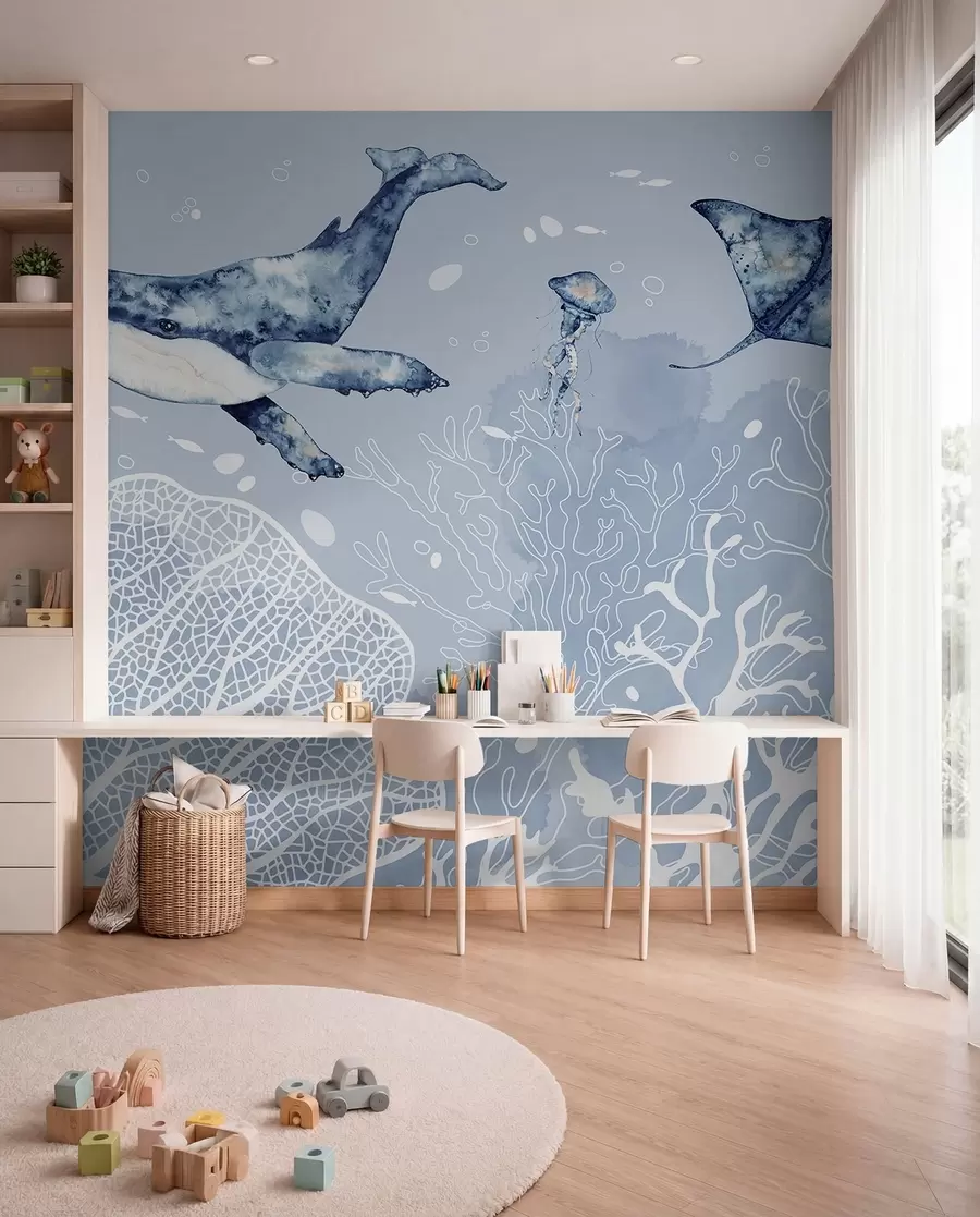 wall murals Whale above White Coral w00848