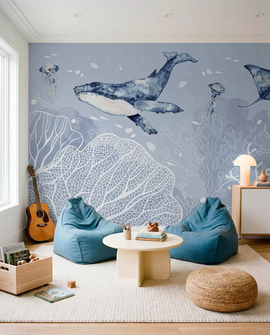 wall murals Whale above White Coral w00848