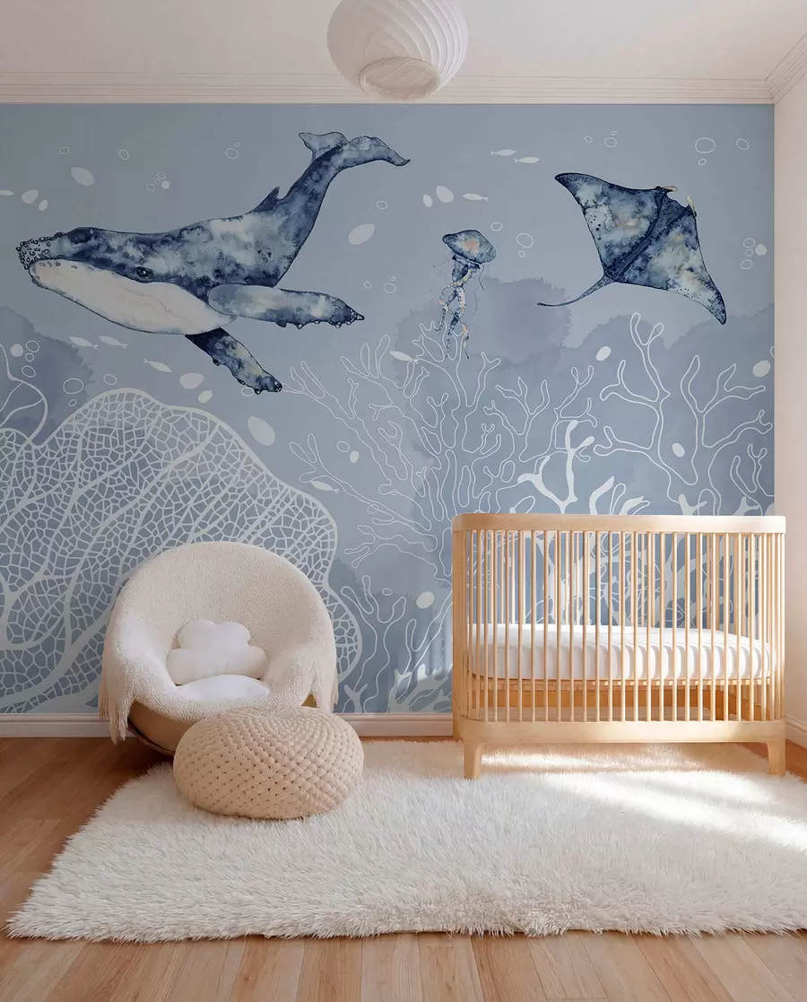 wall murals Whale above White Coral w00848