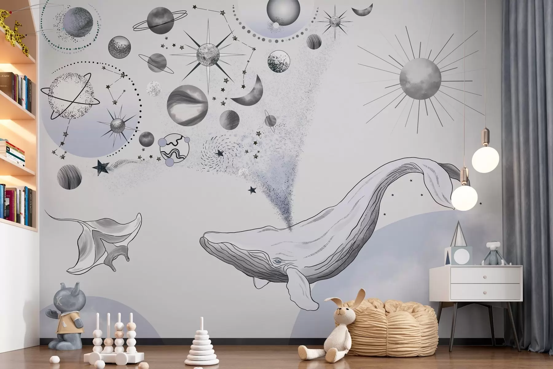 wall murals Whale soaring through cosmic wonders w00868