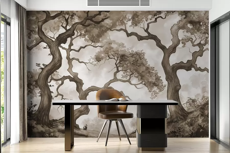 wall murals Twisted branches in serene landscape w01184v1