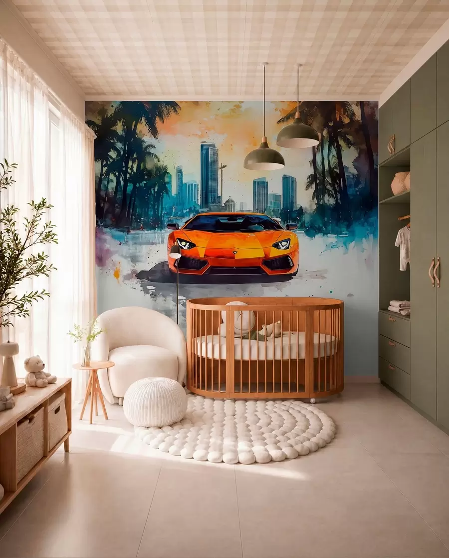 wall murals Orange Sports Car in Paint w01964