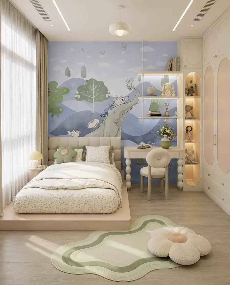 wall murals Elephant and friends in a forest u98695v1