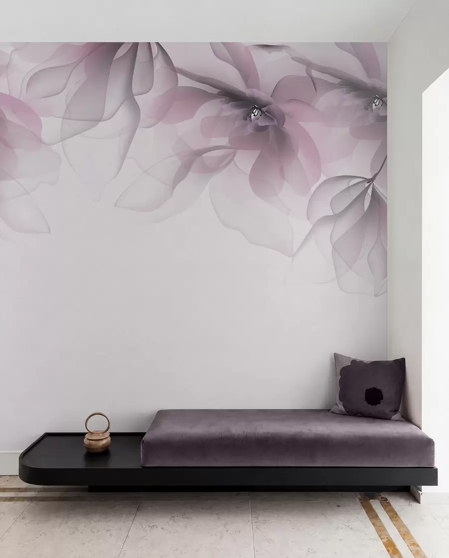 wall murals pink translucent large flowers on top w02093