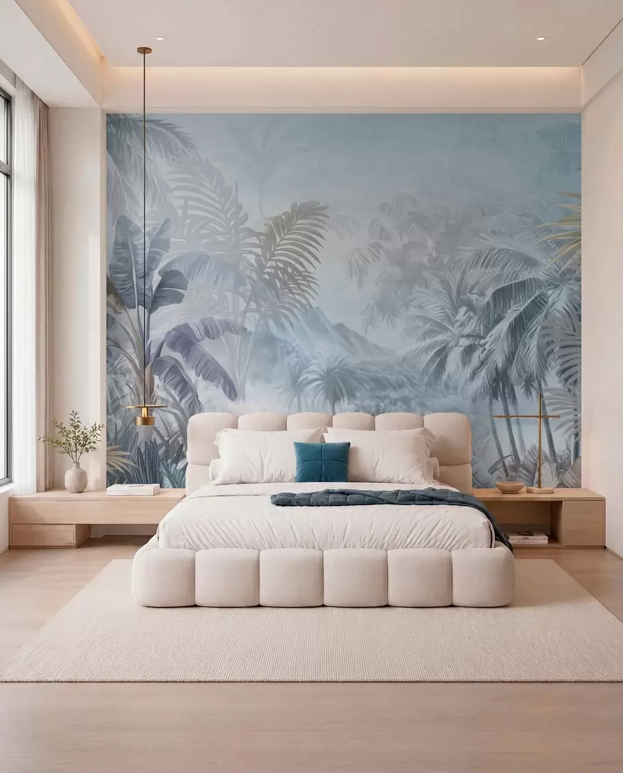 wall murals Tropical forest in soft blue tones w01931