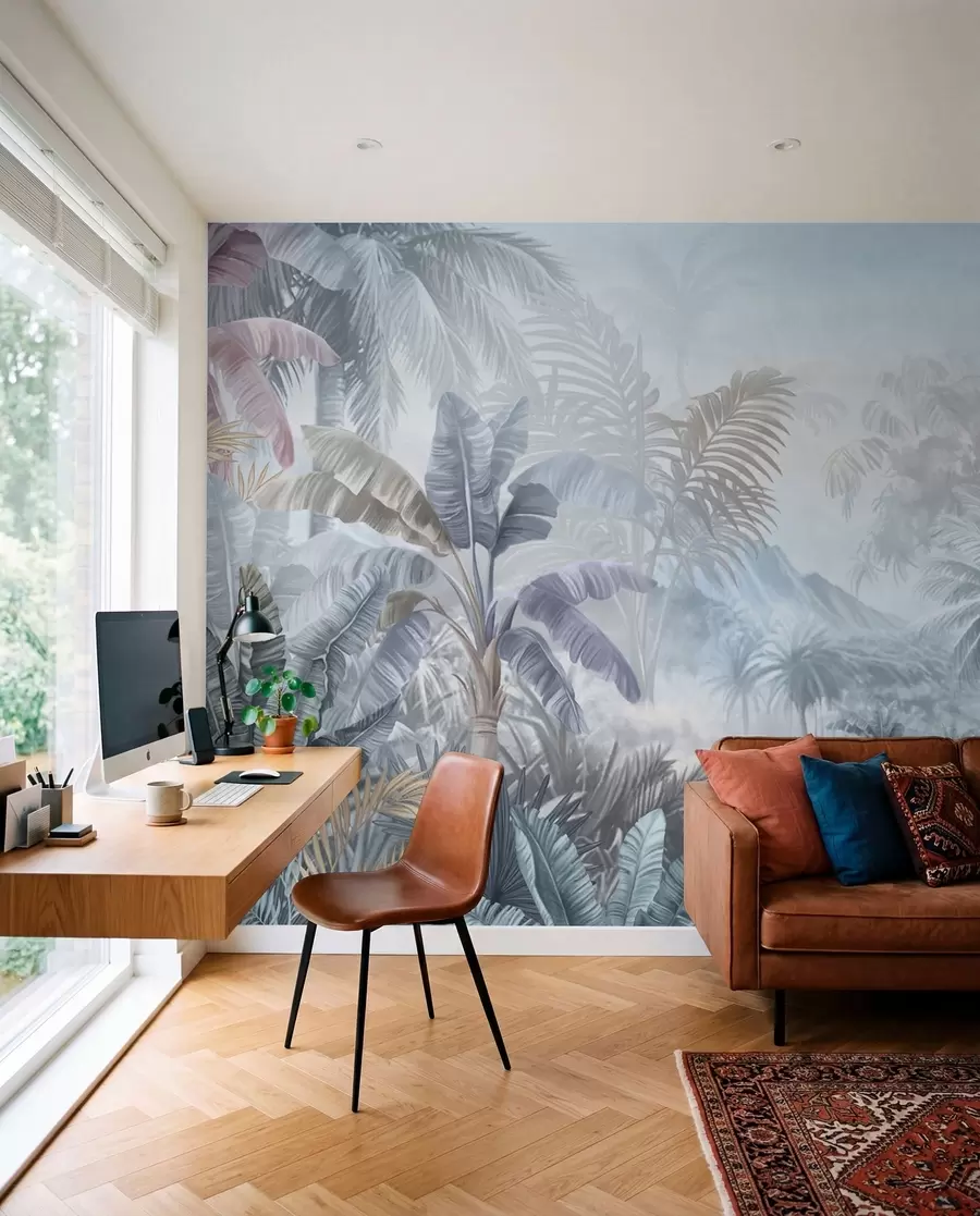 wall murals Tropical forest in soft blue tones w01931