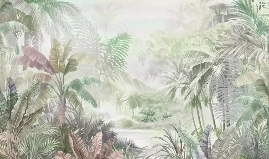 wall murals Rainforest in soft green tones w01931v1
