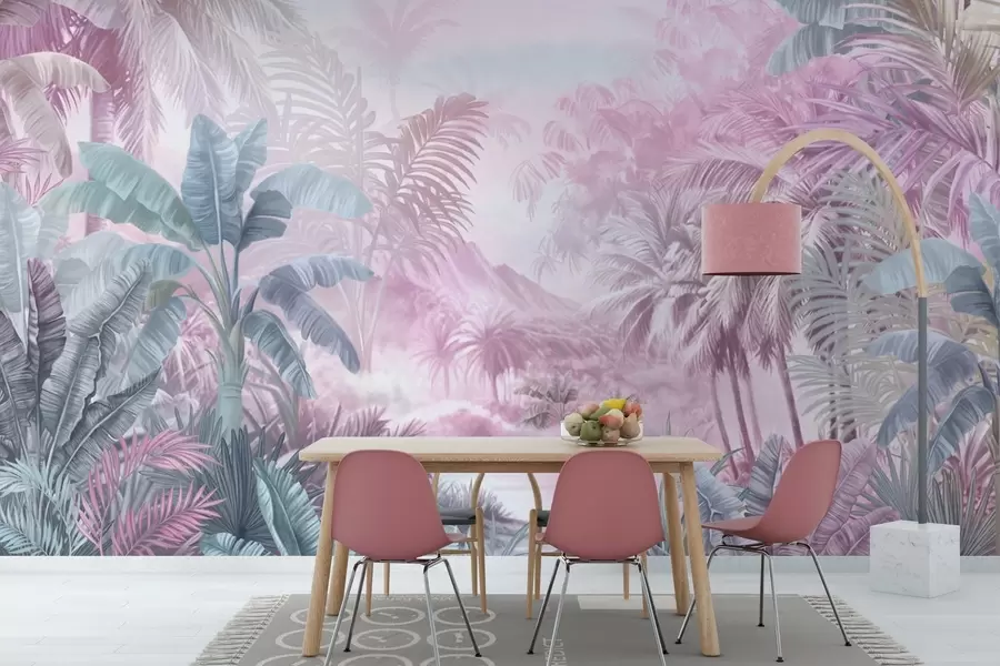 wall murals Rainforest in soft pink tones w01931v3