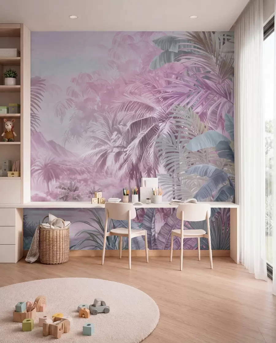 wall murals Rainforest in soft pink tones w01931v3