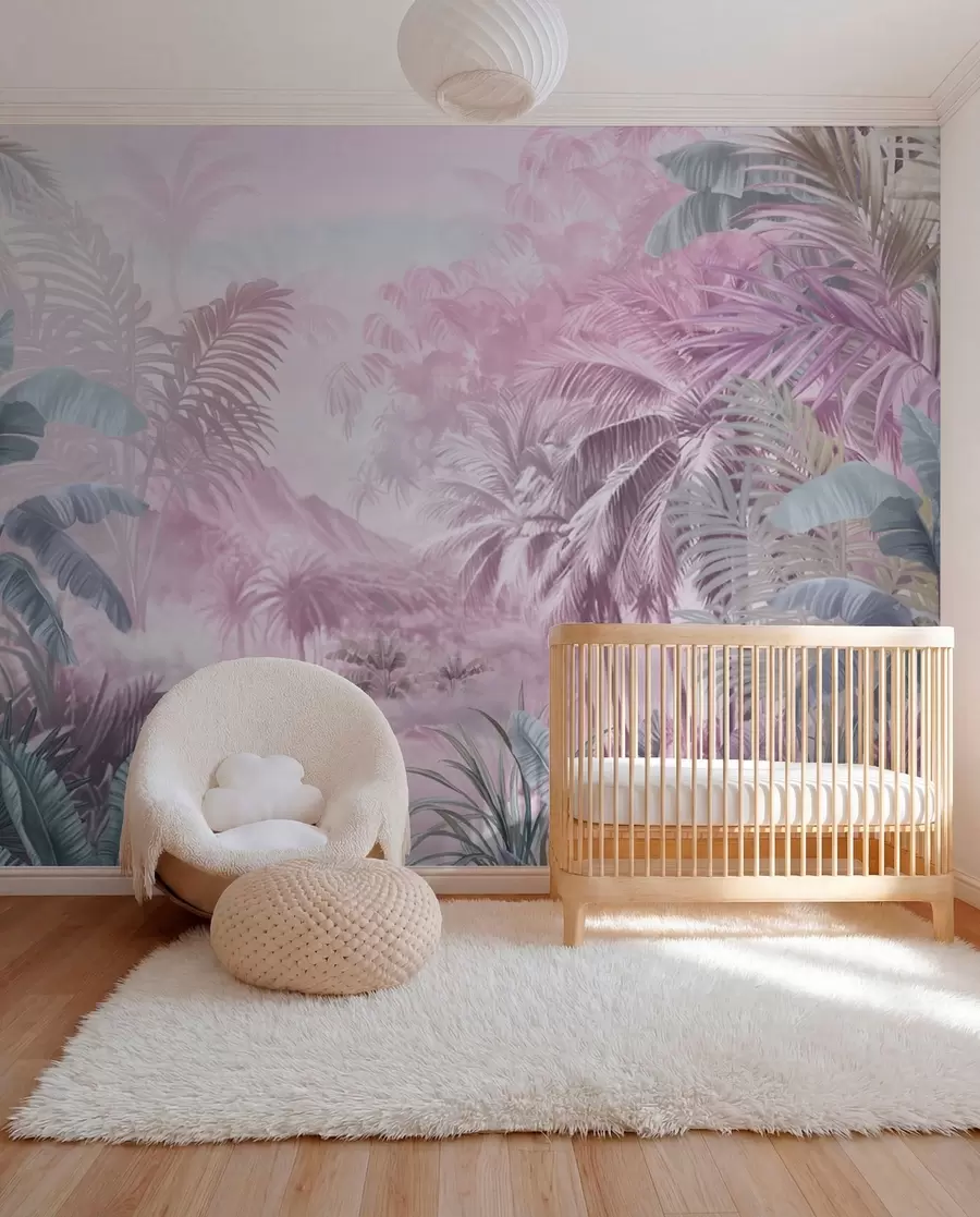 wall murals Rainforest in soft pink tones w01931v3