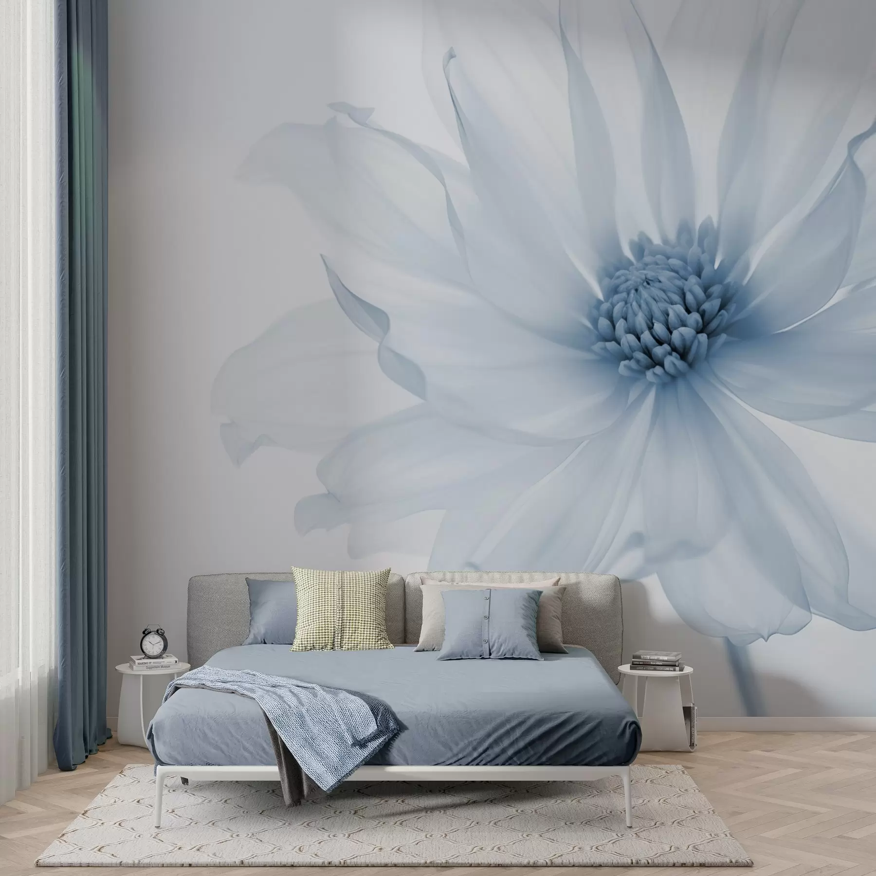 wall murals Delicate blue flower on a light background w02077