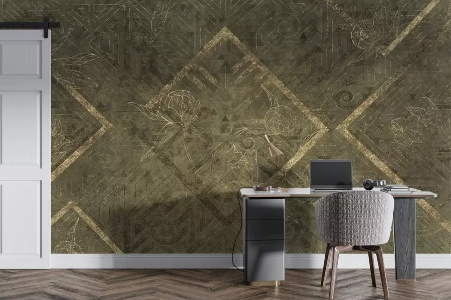 wall murals Grunge texture with floral patterns w02079v1