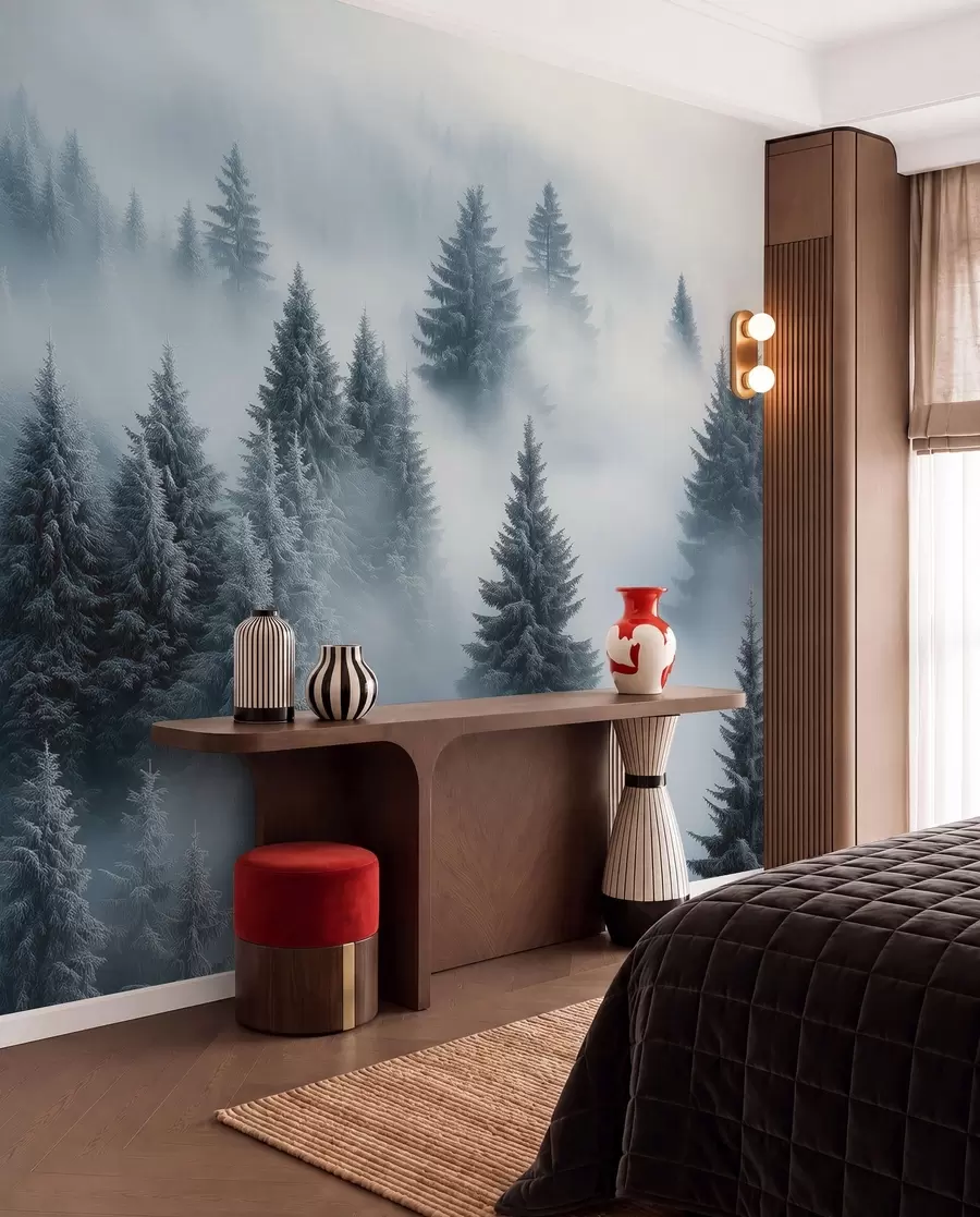 wall murals Evergreens in Blue Mist w02064