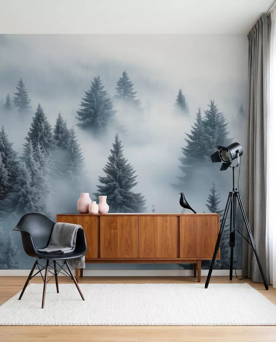 wall murals Evergreens in Blue Mist w02064