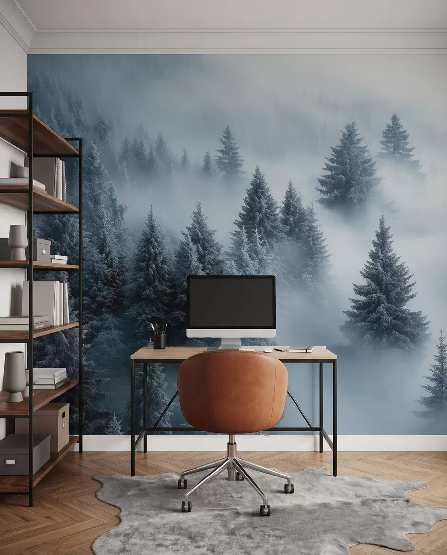 wall murals Evergreens in Blue Mist w02064
