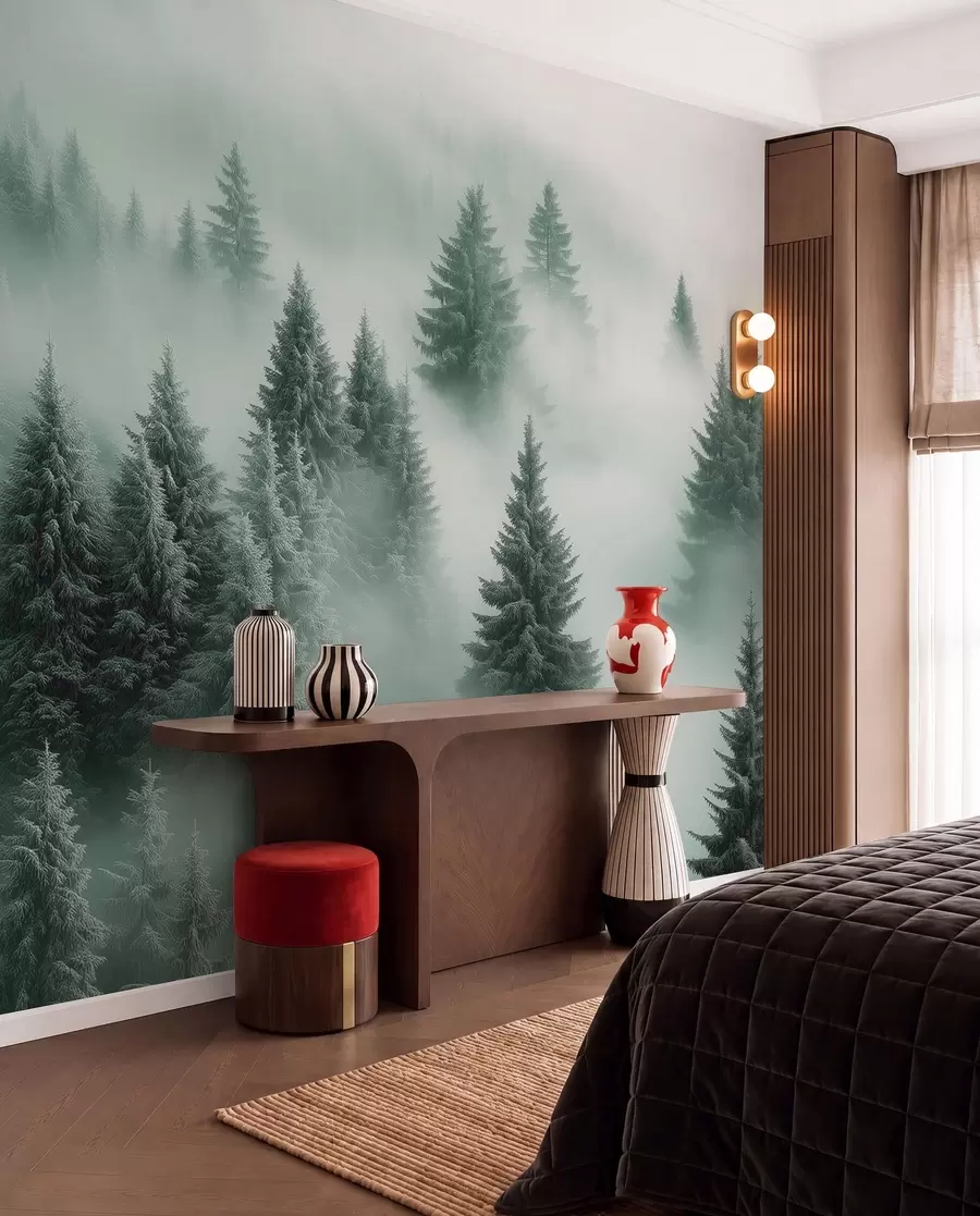 wall murals Evergreens in Green Mist w02064v1