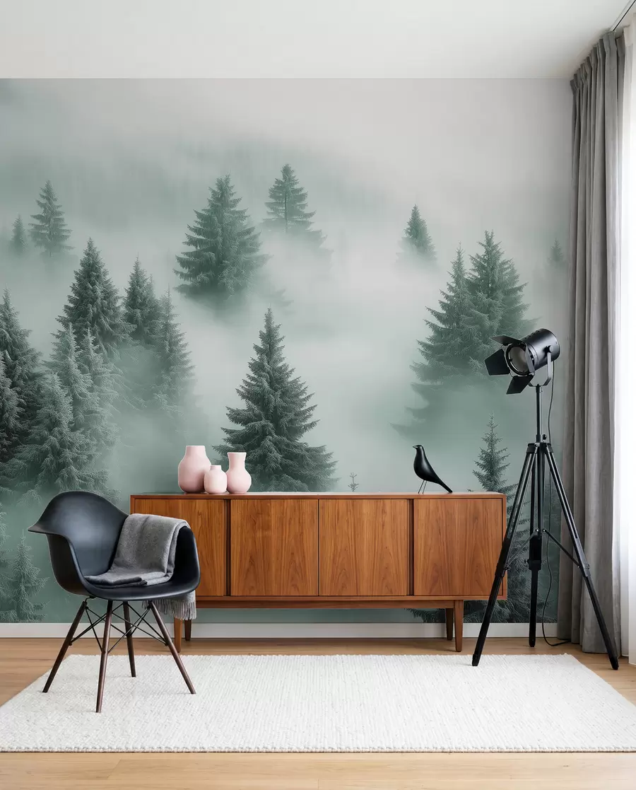 wall murals Evergreens in Green Mist w02064v1