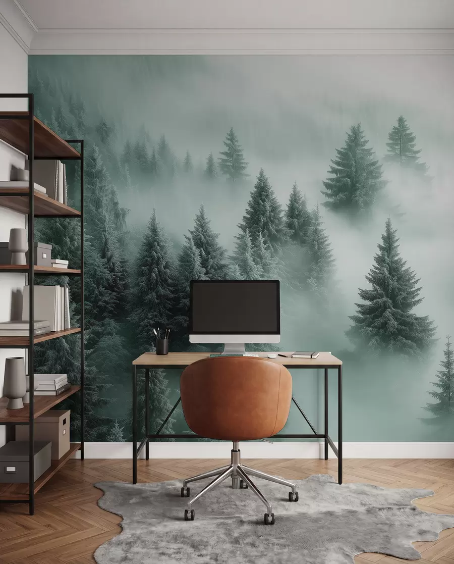 wall murals Evergreens in Green Mist w02064v1