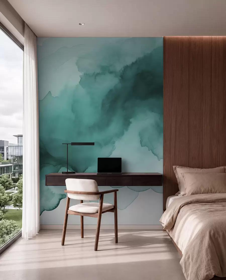 wall murals Teal Watercolour Drift w02114