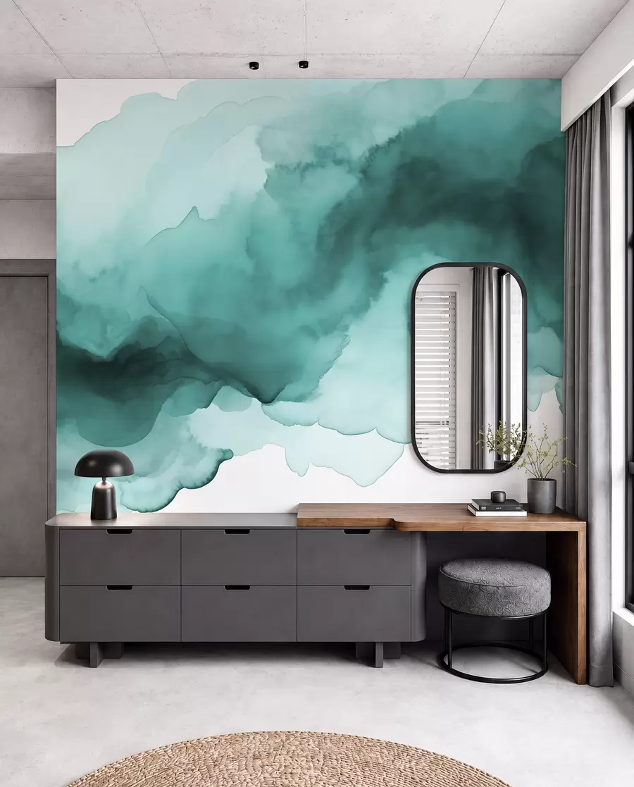 wall murals Teal Watercolour Drift w02114