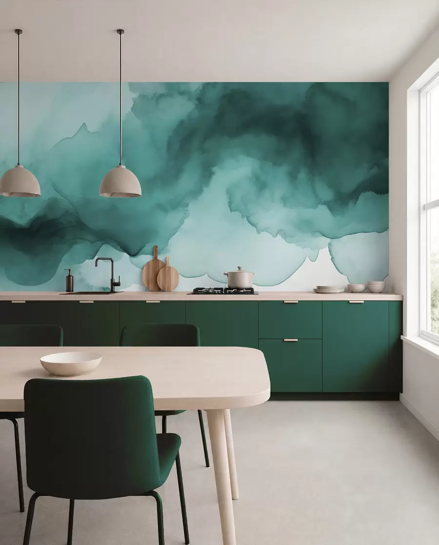 wall murals Teal Watercolour Drift w02114