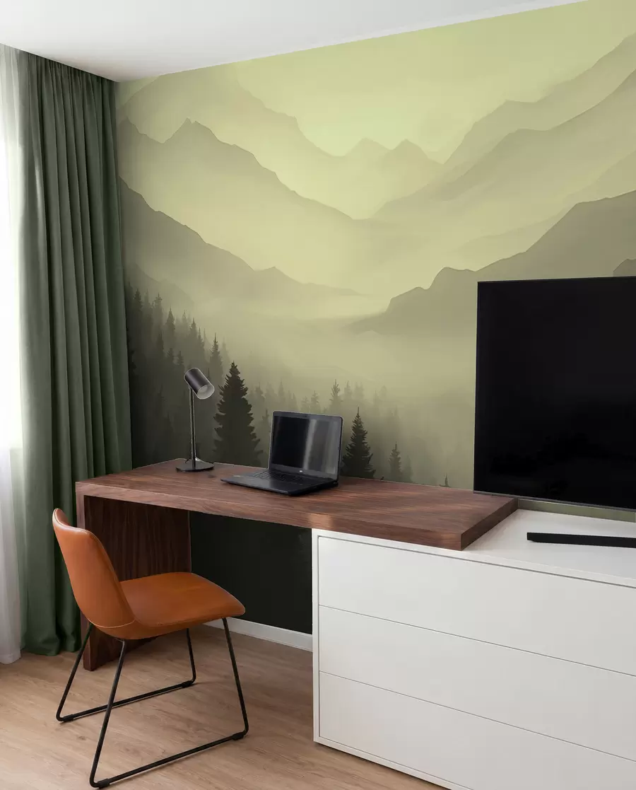 wall murals Forest and mountains in green shades w02186v1