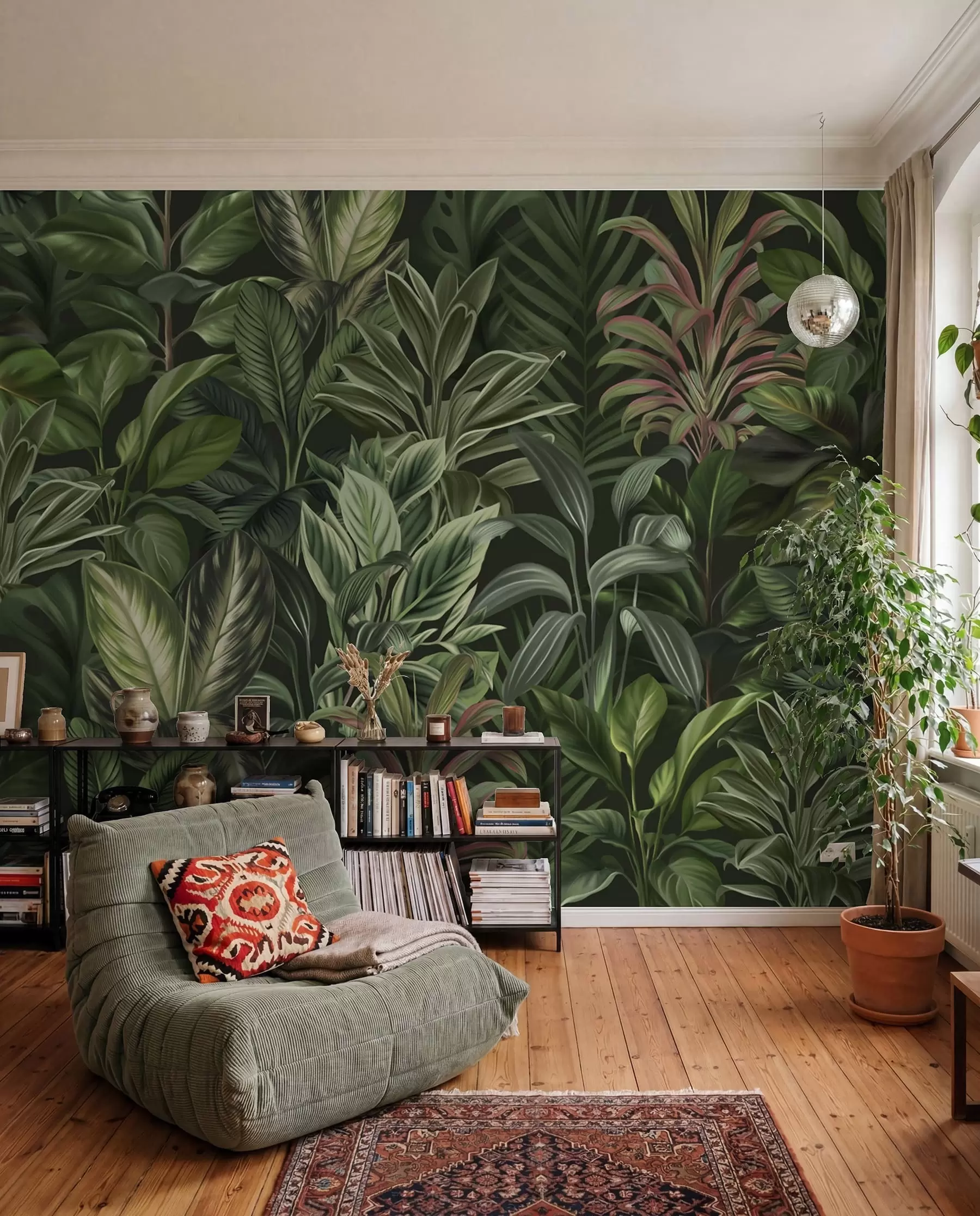 wall murals Thick green tropical foliage w02126