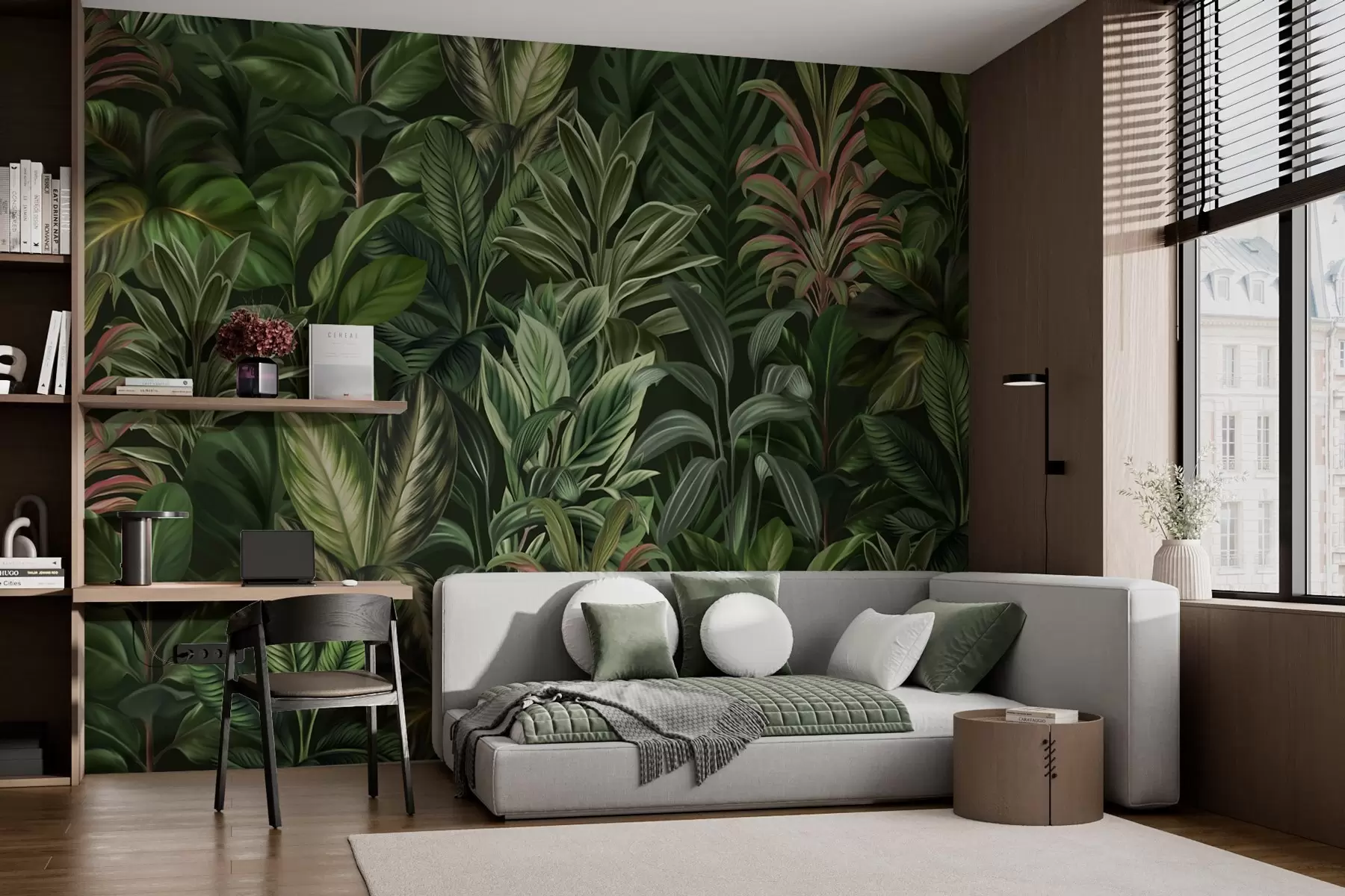 wall murals Thick green tropical foliage w02126